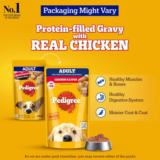 Pedigree Adult Chicken & Liver Chunks Wet Dog Food – 120g