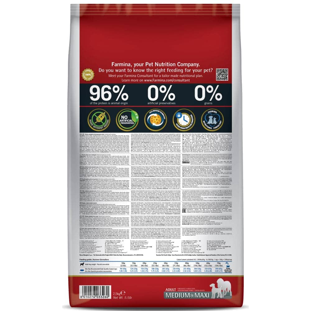 Farmina N&D Low Grain Medium & Maxi Breed Adult Dry Dog Food - Chicken & Pomegranate 2.5 kg (Pack of 1)