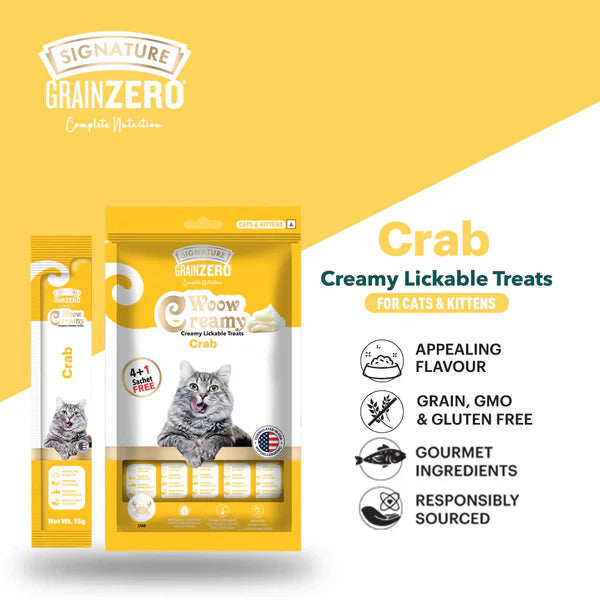 Signature Grain Zero Woow Creamy Crab Lickable Treats for Cat & Kitten – 75 g