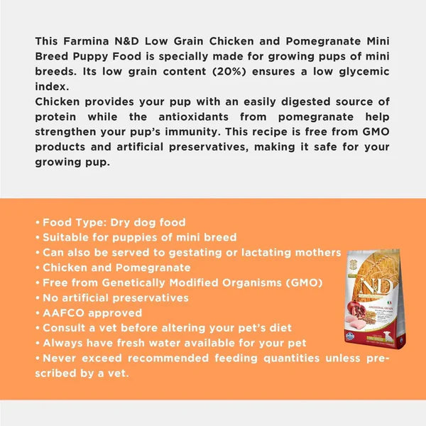 Farmina N&D Chicken Pomegranate Ancestral Grain Puppy Mini Dog Dry Food
