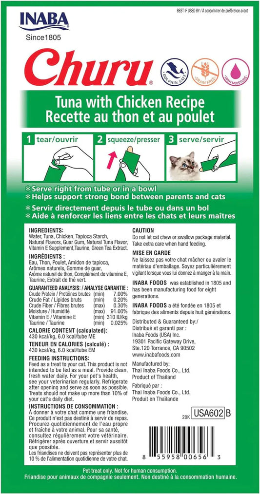 INABA Churu Tuna With Chicken Recipe Lickable Purée Natural Cat Treats USA602A, 56 g (Pack of 1)