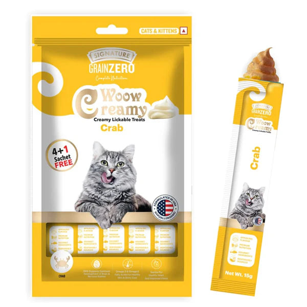 Signature Grain Zero Woow Creamy Crab Lickable Treats for Cat & Kitten – 75 g