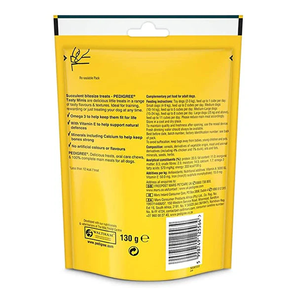 Pedigree Tasty Minis Cubes Dog Treats – Chicken & Duck, 130g