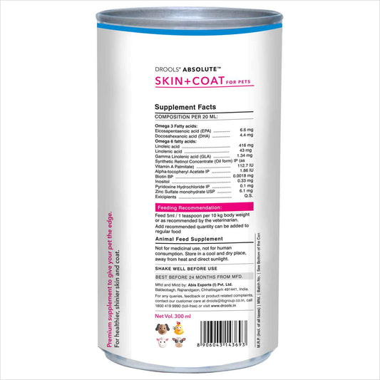 Drools Absolute Skin & Coat Syrup Supplement for Dogs - 300ml
