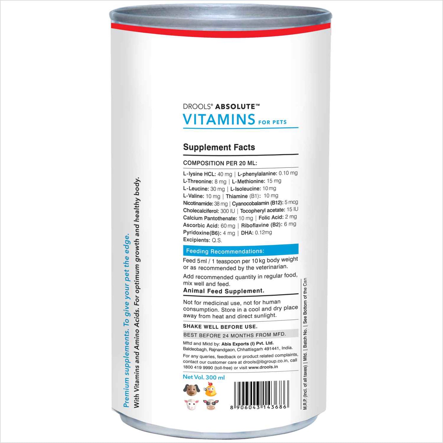 Drools Absolute Vitamin Syrup Supplement for Dogs - 300ml