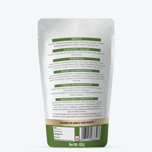 Signature Grain Zero Chicken Chunks Gravy Puppy Dog Wet Food — 150 g