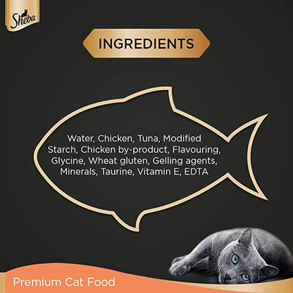 Sheba Wet Food Fine Adult Cat Food, Chicken with Tuna in Gravy Flavour, 70 g