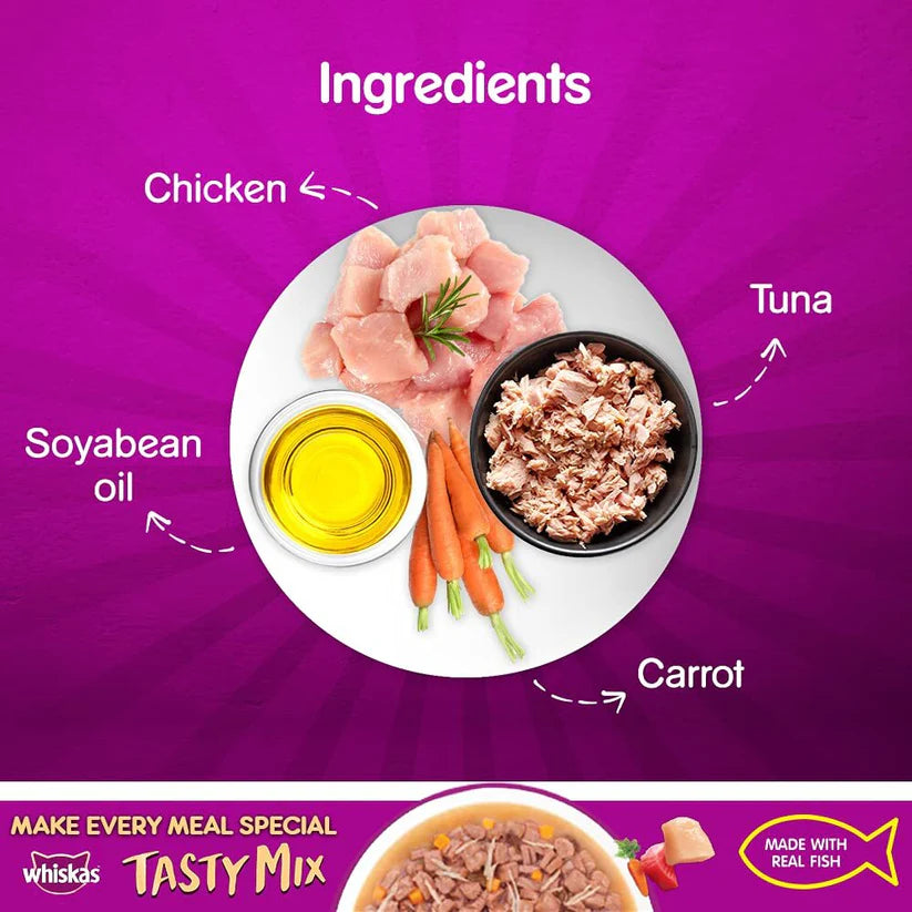 Whiskas Chicken, Tuna & Carrot in Gravy Wet Food for Adult Cats