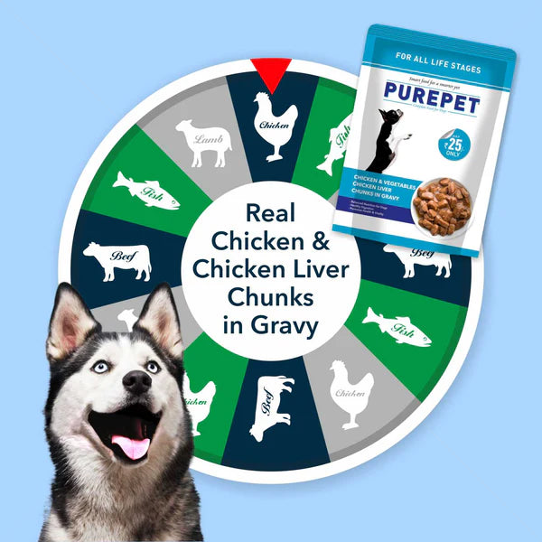 Purepet Gravy Chunks Wet Dog Food – Chicken & Vegetable Flavour, 70 g