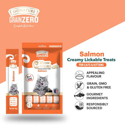 Signature Grain Zero Woow Creamy Salmon Lickable Treats for Cat & Kitten – 75 g