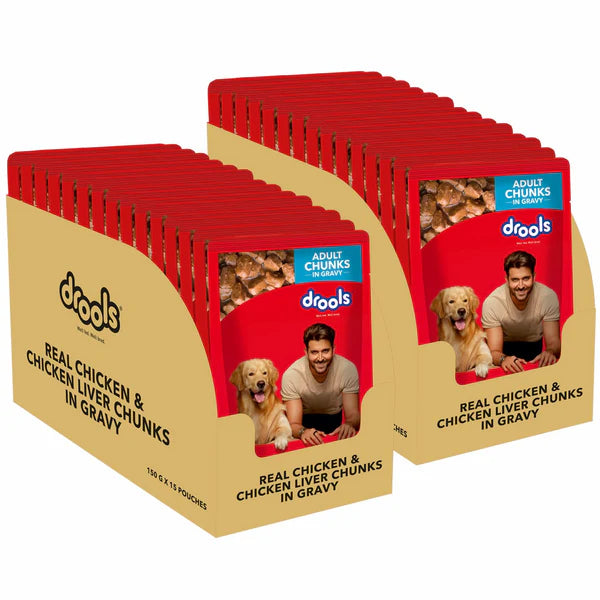 Drools Wet Adult Dog Food – Real Chicken & Chicken Liver Chunks in Gravy, 80g