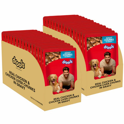 Drools Wet Adult Dog Food – Real Chicken & Chicken Liver Chunks in Gravy, 80g