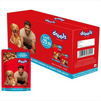 Drools Adult Dog Wet Food Real Chicken and Chicken Liver Chunks in Gravy