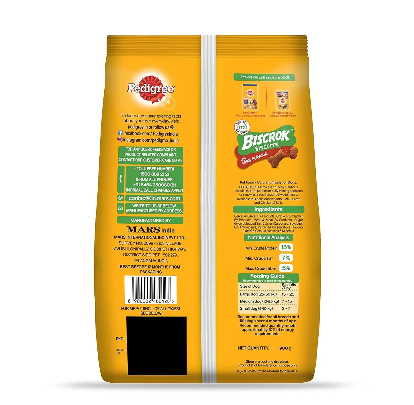 Pedigree Biscrok Dog Biscuit, Lamb Flavour – 500g