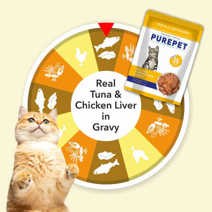 Purepet Real Tuna & Chicken Liver in Gravy Cat Wet Food – 55g