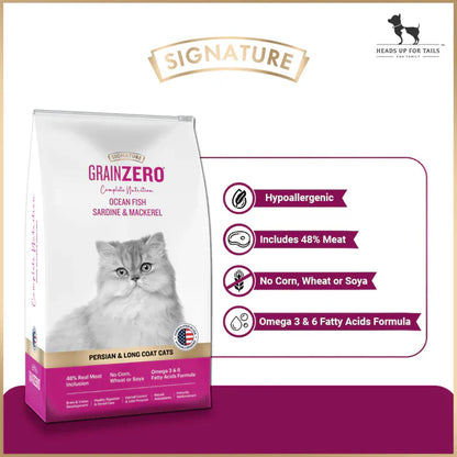 Signature Grain Zero Ocean Fish, Sardine & Mackerel Long Coat & Persian Adult Cat Dry Food