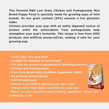 Farmina N&D Chicken Pomegranate Ancestral Grain Puppy Mini Dog Dry Food