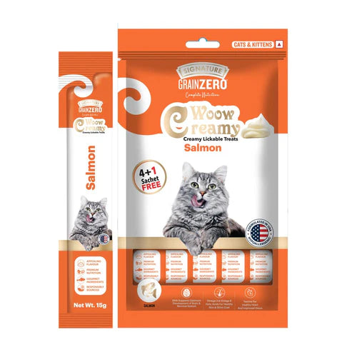 Signature Grain Zero Woow Creamy Salmon Lickable Treats for Cat & Kitten – 75 g