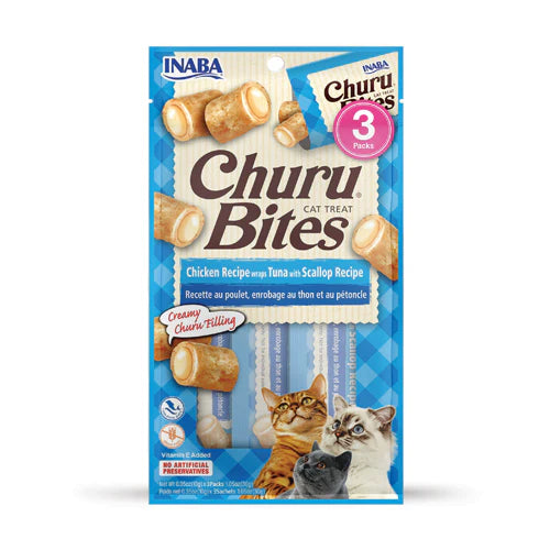 INABA Churu Churu Bites Chicken Wraps Tuna with Scallop Recipe Flavor Cat Treats USA722B, 30 g