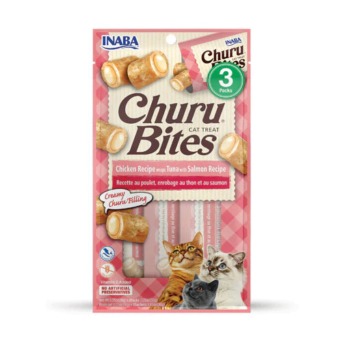 INABA Churu Churu Bites Chicken Wraps Tuna with Salmon Recipe Flavor Cat Treats USA723B, 30 g