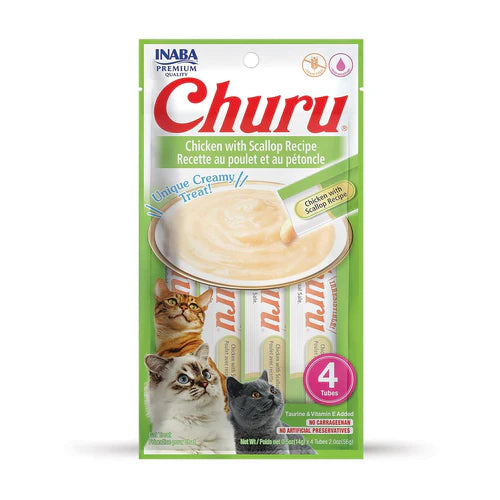 INABA Churu Chicken with Scallop Recipe Lickable Purée Natural Cat Treats USA605A, 56 g