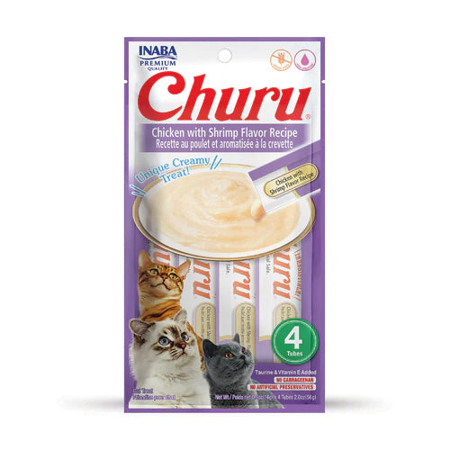 INABA Churu Chicken with Shrimp Recipe Lickable Purée Natural Cat Treats USA608A, 56 g
