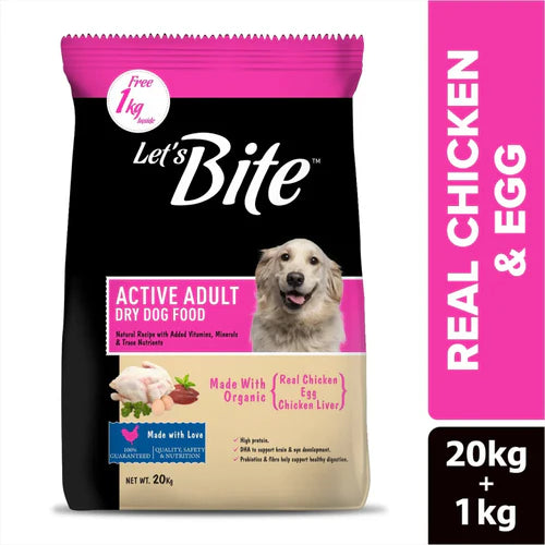 Lets Bite Active Adult Dog Food – 20kg (1kg Extra Free)