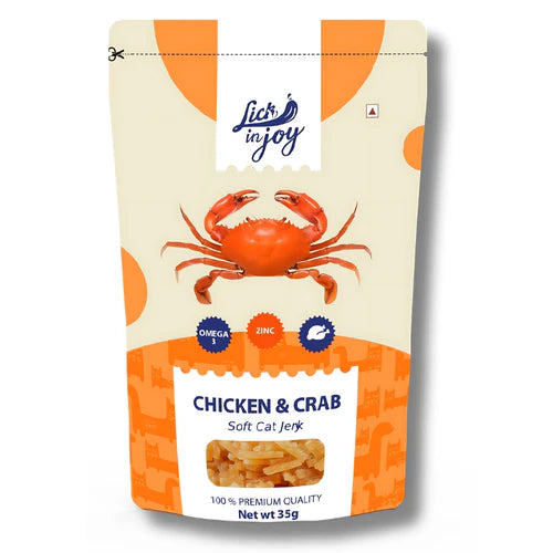 Lick in Joy Soft Cat Jerky All Life Stages Cat Treats, Chicken and Crab, 35 g