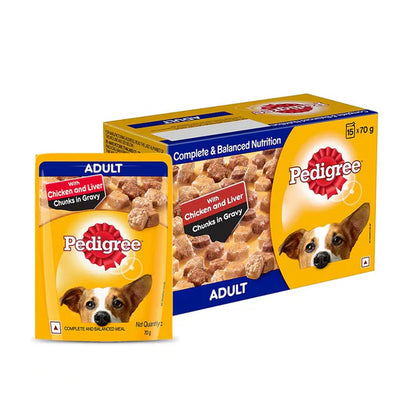 Pedigree Adult Wet Dog Food, Chicken & Liver Chunks in Gravy – 70g
