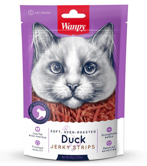 Wanpy Soft Oven Roasted Duck Jerky Strips Cat Treats – 80g