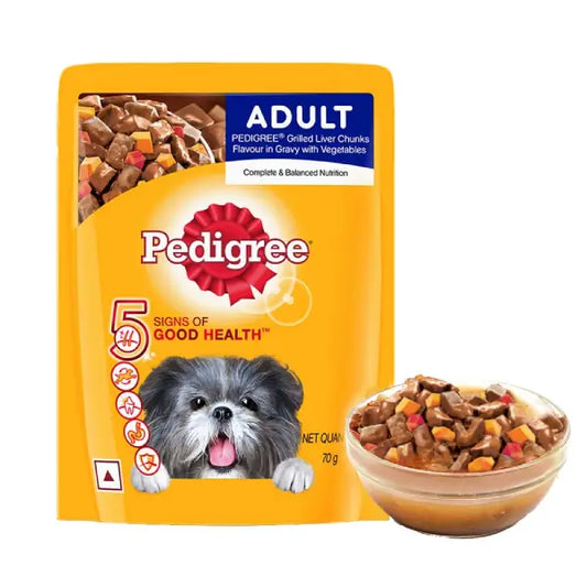 Pedigree Adult Grilled Liver Chunks in Gravy with Vegetable Wet Dog Food – 70 g