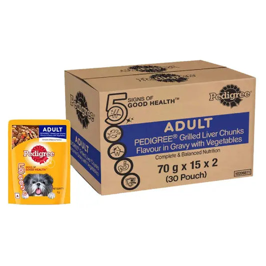 Pedigree Adult Grilled Liver Chunks in Gravy with Vegetable Wet Dog Food – 70 g