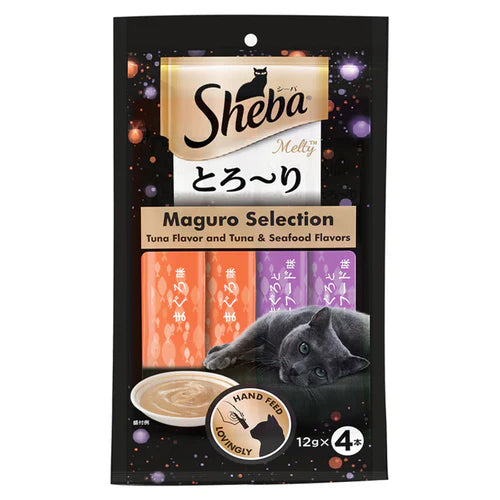 Sheba Tuna Flavor and Tuna & Prawn Maguro Selection Melty Premium Cat Treats, 48 g